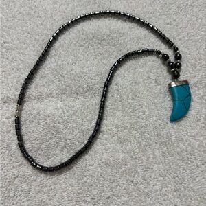 Vintage Turquoise Flat Tooth Stone Hematite Necklace